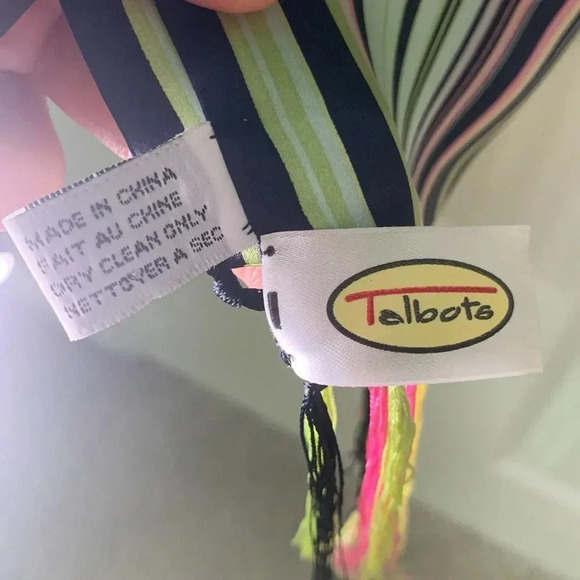 Talbots silk scarf multicolor stripes with fringe - Picture 5 of 6